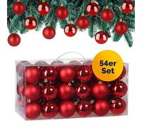 Deuba® Set Palline di Natale 54pz Ø 6cm in Plastica Decorazione Albero Addobbi Natalizi Feste Inverno Interno Esterno Rosso