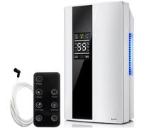 Deumidificatore e Purificatore d’Aria 2-in-1 - 650 ml/giorno, Serbatoio 2 L, Pannello Touch, Telecomando, Timer 1-24 h, SLEEP, Umidità 40-70%, UV TiO₂, Scarico Continuo - fino a 30 m² - RUHHY (Bianco)