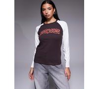 Deus Ex Machina - Rocca - Maglietta marrone con maniche raglan lunghe bianche-Multicolore M