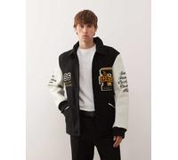 Deus Ex Machina - Sourmug - Giacca coach stile college bianca e nera con toppe ricamate-Multicolore L