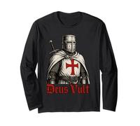 Deus Vult - Catholic Knight Temple Crusader Cross Maglia a Manica