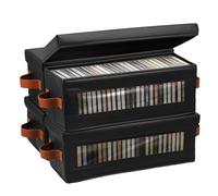 Deuson 4 scatole per CD, 40 x 14,5 x 15,5 cm, per CD con finestra, copertura e maniglia, custodia per DVD antipolvere, offre spazio per 104 fogli (nero)