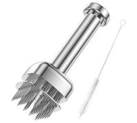 Deuson Batticarne in acciaio inox, per la carne, con 28 aghi, martello per carne con spazzola per la pulizia, lavabile in lavastoviglie, per bistecca, pollo, maiale e petto di manzo (argento)