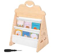 Deuson Libreria per bambini in legno, doppia facciata Montessori, libreria per bambini con 4 piani, angolo lettura, cameretta dei bambini, per asili, cameretta dei bambini e sala giochi (colore legno