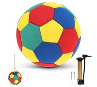 Deuson Palla da calcio per interni, softball con pompa ad aria, ago e porta da calcio, palla morbida e sicura per adolescenti da 6 a 12, dribbling, allenamento (colorata)