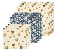 Deuson Set di 9 panni di cera d'api biologici, per la conservazione degli alimenti, senza plastica e riutilizzabili, per cibo, snack e picnic (stampa)