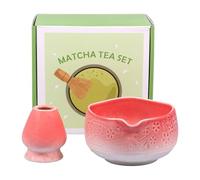Deuson Set Matcha, Ciotola in Ceramica Giapponese, 550 ml, Bicchieri con beccuccio e Porta Scopa in Ceramica, Rosa o Verde, Ciotola da tè per Principianti Amanti del Fai da Te (Rosa)