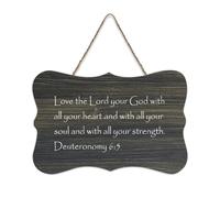 Deuteronomio 6:5 Love The Lord Your God with All Your Heart And with All Your Wood Sign 15,2 x 25,4 cm Bibbia Wall Art Targhe in legno per porta d'ingresso, soggiorno, cucina