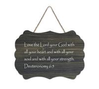Deuteronomio 6:5 Love The Lord Your God with All Your Heart And with All Your Wood Sign 15,2 x 25,4 cm Bibbia Wall Art Targhe in legno per porta d'ingresso, soggiorno, cucina