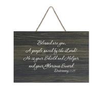 Deuteronomy 33:29 Blessed Are You A People Saved by The Lord! He Is Your Shield And Helper And Your Hanging Cartello in legno rustico da parete in legno cartello poster ufficio nuova decorazione per