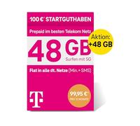 Deutsche Telekom MagentaMobil Prepagd 5G Scheda SIM Tariffa annuale I 48 GB Volume di dati (4 GB/mese) & Flat(min, SMS) in tutte le reti e roaming UE I Navigazione con 5G/LTE Max&Hotspot FlatI 100 EUR