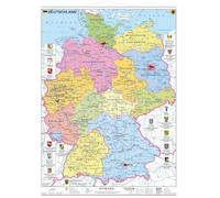 Deutschland politisch mit Wappen - Wandkarte mit Metallbeleistung NEUE AUFLAGE
