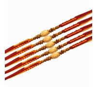 DEV SANKET Set tradizionale Dori Rakhi con Roli Chawal, filo rosso e giallo, Raksha Bandhan Rakhi per fratello, confezione regalo di alta qualità, confezione da 5