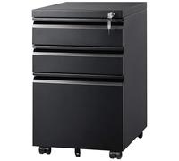 DEVAISE Carrello Portadocumenti con 3 Cassetti Bloccabili, Mobile Ufficio Multifunzione, Scaffale Stampante e Cassettiera con Ruote,Nero