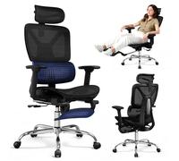 DEVAISE Sedia da Ufficio Ergonomica con Poggiapiedi, dotata di schienale a sezioni, poggiatesta e supporto lombare regolabili, Braccioli 3D, funzione Dondolo, Max 180 kg, schienale alto, per l’ufficio