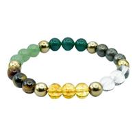 Devama The Divine Braccialetto Dhan Yog | Attrae ricchezza e prosperità finanziaria | Citrino naturale, pirite, giada verde, avventurina verde, quarzo trasparente e occhio di tigre (8 mm) gioielli