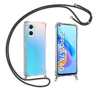 DEVASO Crystal Custodia per Oppo A76 / A96 4G con Regolabile Collana Cordino Laccio Tracolla in Silicone Sottile Morbido TPU Trasparente AntiGraffio Case - Nero
