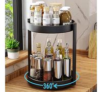 devesanter Organizzatore per piatti girevoli a 2 ripiani, in acciaio a 360°, girevole a 360°, portaspezie multifunzione, per cucina, bagno, cosmetici, organza, 25 cm, colore: nero