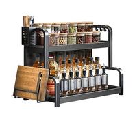 devesanter Portaspezie a 2 ripiani, grande capacità, mensola da cucina, organizer antiruggine per piano di lavoro, portaoggetti con porta utensili, porta tagliere, con 4 ganci, nero