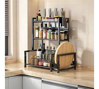 devesanter Portaspezie in piedi, 3 ripiani, grande capacità, portaspezie da cucina, organizer in metallo per piano di lavoro, con porta utensili, tagliere, con 6 ganci, colore: nero