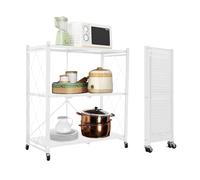 devesanter Scaffale pieghevole con ruote, 3 livelli, pieghevole, da cucina, in piedi, non richiede installazione, per cucina, dispensa, ufficio (bianco)