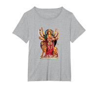 Devi Durga Camicia Dea Indù Durga Maglietta, Donna Plus-Size, Grigio Melange, 3X