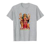 Devi Durga Camicia Dea Indù Durga Maglietta, Uomo, Grigio Melange, 6XL