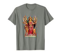 Devi Durga Camicia Dea Indù Durga Maglietta, Uomo, Verde Militare mélange, L