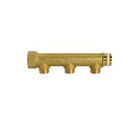 Deviatore a 3 uscite, ingresso 2 x 1 con anello di tenuta PTFE, uscita 3 x filettatura esterna 1/2, ottone