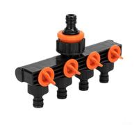 Deviatore a 4 vie con valvola, connettore per irrigazione da giardino in plastica per sistema di irrigazione, splitter per rubinetto filettato da 1/2 pollici 3/4 pollici 1 pollici, nero e arancione