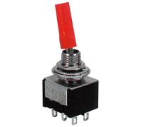 Deviatore ON-OFF-ON con leva lunga, rosso, bipolare DPDT, 2 posizioni, foro montaggio 6mm, pannello, portata 12V 220V 3A, contatti a saldare, levetta, 2 vie, con posizione centrale, interruttore
