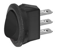 Deviatore ON-ON a bilanciere, tasto nero, unipolare SPDT, 2 posizioni, rotondo, montaggio a scatto, da pannello, foro diametro 20mm, portata 220V 230V 6A, contatti terminali in ottone 4,8 mm