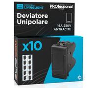 Deviatore Unipolare di Corrente 16A 250V Compatibile con BTicino Livinglight a Incasso da Muro Frutti Elettrici Colore Antracite - Confezione da 10