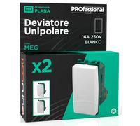 Deviatore Unipolare di Corrente 16A 250V Compatibile con Vimar Plana a Incasso da Muro Frutti Elettrici Colore Bianco - Confezione da 2