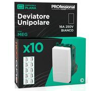 Deviatore Unipolare di Corrente 16A 250V Compatibile con Vimar Plana a Incasso da Muro Frutti Elettrici Colore Bianco - Confezione da 10