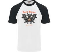 Devil Burger Demon Satan Grim Reaper BBQ Uomo S/S Baseball T-Shirt