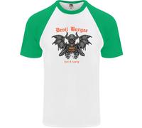 Devil Burger Demon Satan Grim Reaper BBQ Uomo S/S Baseball T-Shirt