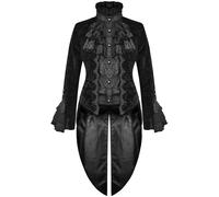 Devil Fashion Donna Goth Frac Giacca Velluto Nero Broccato Damasco Steampunk