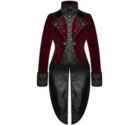 Devil Fashion Donna Gotico Frac Giacca Rosso Velluto Nero Broccato Steampunk