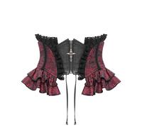 Devil Fashion Donna Gotico Jacquard Rosa Guêpière Corsetto - Rossi e Neri