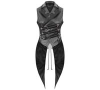 Devil Fashion Donna Gotico Steampunk Jacquard Frac Gilet Top Nero