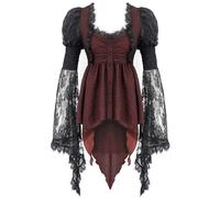 Devil Fashion Donna Vampiro Gotico Strega Camicetta Tunica Abito Rosso Nero Lace