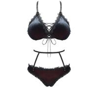Devil Fashion Due Pezzi Gotico Costume da Bagno Bikini Set - Nero/Velluto Rosso