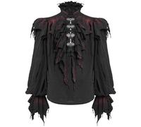 Devil Fashion Uomo Apocalyptic Gotico Pirata Poeta Camicia Top - Rosso e Nero