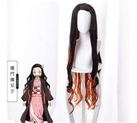 Devil's Blade Cosplay Parrucche Kamado Nezuko Parrucca costume Nero Sfumato Marrone Giallo Capelli ricci Lunghi Parrucca Cosplay sintetica Anime