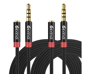 Devinal Cavo di prolunga per cuffie TRRS da 3,5 mm, da femmina a 4 poli a maschio, connettore audio stereo Mini-Jack Aux 2 m (confezione da 2)