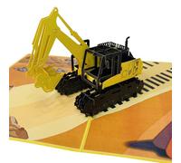 DEVINE Biglietto pop-up con scavatore, con busta (15 x 20 cm), biglietto di compleanno 3D per ragazzi, bambini, nipoti, biglietti di auguri pop-up con escavatore, biglietti 3D per tutte le occasioni,