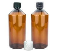 Devitre 2 bottiglie da laboratorio marrone da 1000 ml di plastica con coperchio misurino ed etichette