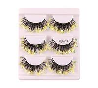 DEVNWIGMO 3 Paia Ciglia Finte Luminose Sequin Glitter Eyelashes Colorate con Effetto Glow Notturno per Trucco Cosplay Costume Donna Adatte a Festa Matrimonio Ha, GIALLO