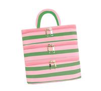 DEVNWIGMO Beauty Case Porta Cosmetici Multifunzione Organizer Trucchi in Poliestere Impermeabile Tre Piani Borsa Trucco Portatile con Maniglia Adatta per Casa C, Verde Rosa